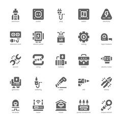Electrician icon pack for your website, mobile, presentation, and logo design. Electrician icon glyph design. Vector graphics illustration and editable stroke.