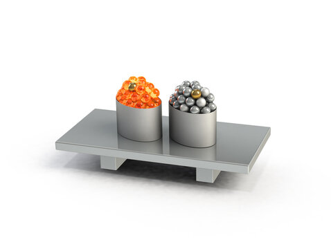 Ikura Sushi on Plate with Gold Eggs