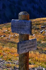 Hiking Trail Sign Deseret Peak Trail Stansbury Mountains, Rocky Mountains, Utah. USA.