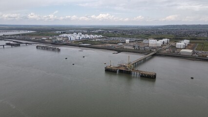 Fototapeta na wymiar Oikos Storage Ltd Canvey island Essex drone aerial view from river Thames