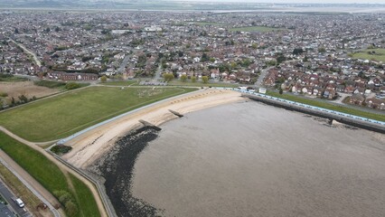 Thorney Bay Beach Canvey island Essex UK aerial drone view