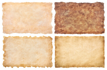 collection set old parchment paper sheet vintage aged or texture isolated on white background