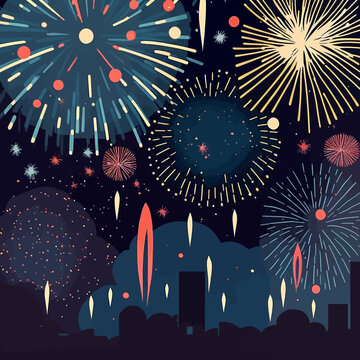 Bright New Year fireworks over the city - festive wallpaper