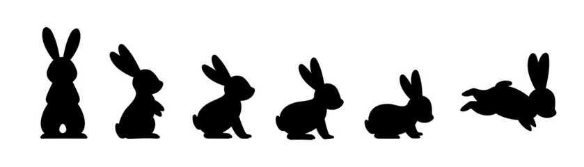 Rabbits silhouette set. Bunny symbols. Hare silhouette. Farm animal icon