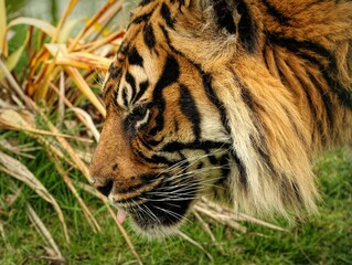 Closeup shot of a beautiful tiger at the zoo