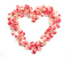 Flower Petals forming a heart shape ring against white background
