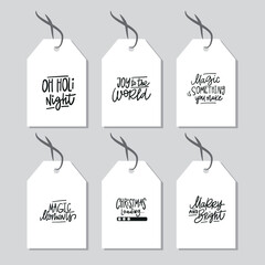 Christmas greetings on a white background. Christmas tags and labels