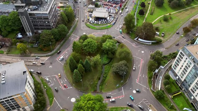 Aerial time lapse of the magic roundabout in England