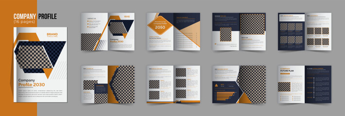 16 pages company profile template design, Bifold business company brochure template design, A4 brochure template