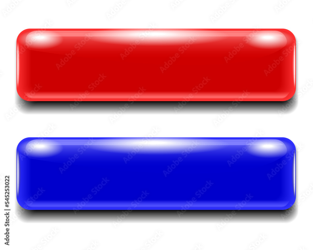 Poster red and blue shiny buttons isolated on white background. 3d rendering