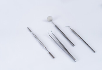 Dental professional instruments. Stainless stomatology equipment.