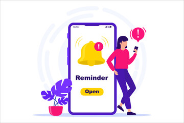 New email message on the phone. Notification concept of new message or other notice. Alert notification with exclamation sign on the smartphone screen. Danger error alerts, virus or insecure messaging