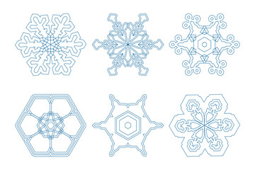 Set of blue Snowflakes icons. Vector line illustration. Snowflakes template