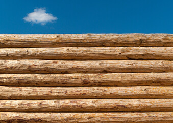 log fence with blue sky