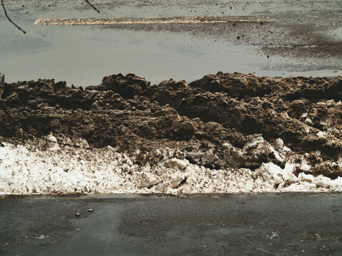 Muddy Over-salted Snow And Slush On Street