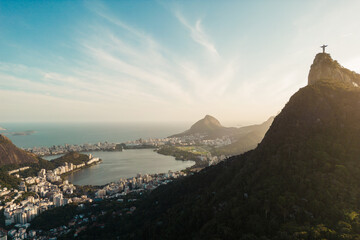 Aerial View of Lagoa Neighborhood and Corcovado Mountain in Rio de Janeiro, Brazil