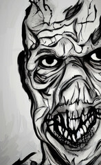 Obraz premium Digital painted illustration of fantasy scary zombie or vampire, horror character portrait. 