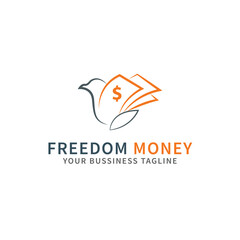 Finance and business modern logo template, Bird wings combine with money. vector illustration