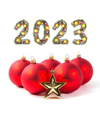 Red christmas ball and 2023 number