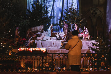 Nativity Christmas creche with Joseph Mary and Jesus