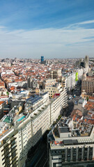 Madrid, Spain - October 29, 2022: Aerial view of city center. Buildings and main landmarks on a sunny day