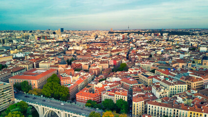 Madrid, Spain. Aerial view of city center. Buildings and main landmarks on a sunny day