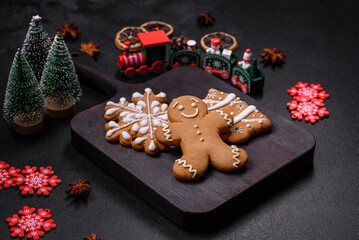 Tasty gingerbread homemade for decorating the festive table for the Christmas holiday