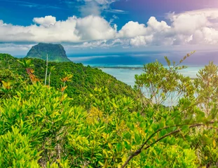 Keuken foto achterwand Le Morne, Mauritius Luchtfoto van prachtig tropisch eiland, Mauritius en Le Morn