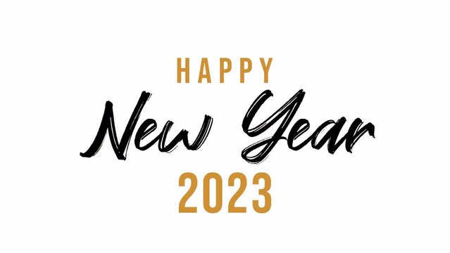 Happy New Year 2023, Black and Gold colors Font, Motion Graphic with Alpha Channel