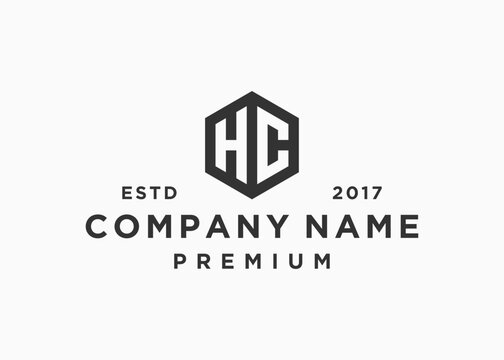initials letter hc hexagon logo design vector illustration template
