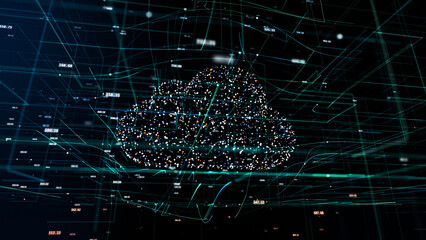 symbol of cloud technology in modern digital world with random hash codes