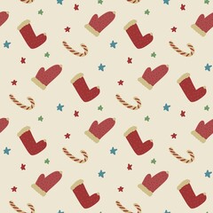 seamless beige christmas pattern with mittens