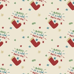 seamless beige christmas pattern with christmas socks