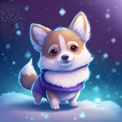 Cute Corgi puppy in the snow, Created with Artificial Intelligence