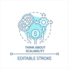 Think about scalability turquoise concept icon. Development strategy. Business growth abstract idea thin line illustration. Isolated outline drawing. Editable stroke. Arial, Myriad Pro-Bold fonts used