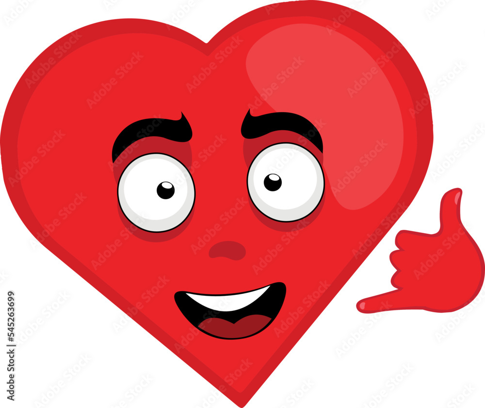 Poster vector illustration of cartoon character of a heart with a cheerful expression and with the hand mak