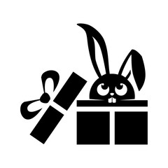 Rabbit in gift box. Vector symbol 2023 new china year and Easter.