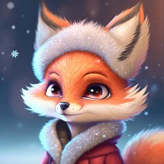 Cute Winter Fox in the Snow, Created with Artificial Intelligence