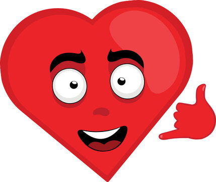 vector illustration of cartoon character of a heart with a cheerful expression and with the hand making a gesture of call me by phone or shake