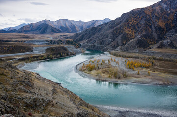 The confluence of Chuya and Katun rivers in Altay