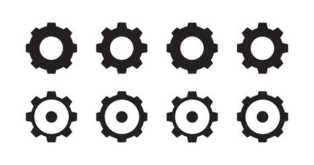 Cogwheel and gear wheel black symbol on white background flat illustration.	
