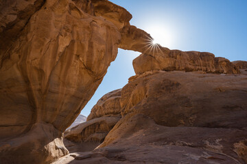 Um Frouth Rock Arch in Wadi Rum, a Natural Bridge in Jordan, also called Jabal Umm Fruth