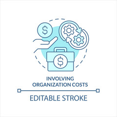 Involving organization costs turquoise concept icon. Manage company budget abstract idea thin line illustration. Isolated outline drawing. Editable stroke. Arial, Myriad Pro-Bold fonts used