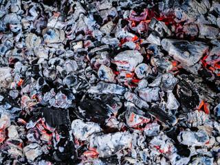Smouldering coals in a home fireplace