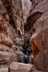 Fototapeta na wymiar Alkazali Gorge or Jabal Khazali Canyon in Wadi Rum, Jordan