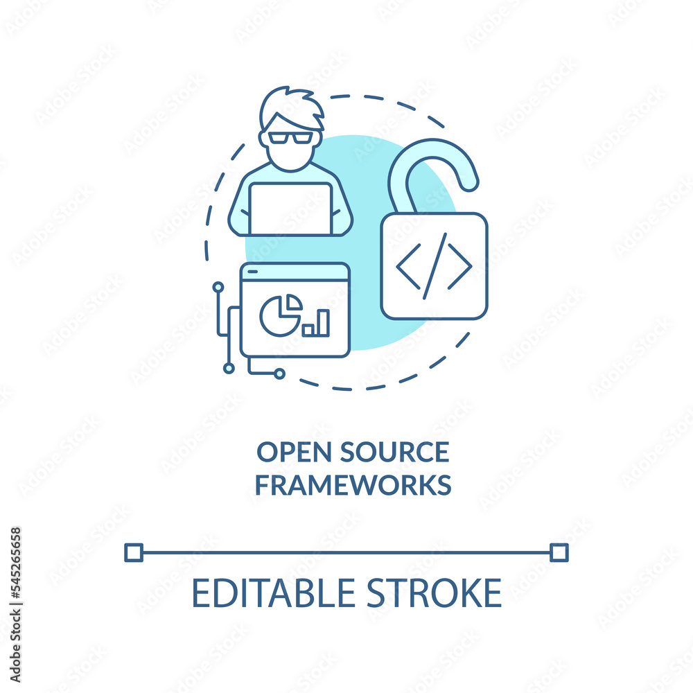 Poster open source frameworks turquoise concept icon. web industry transformation abstract idea thin line i