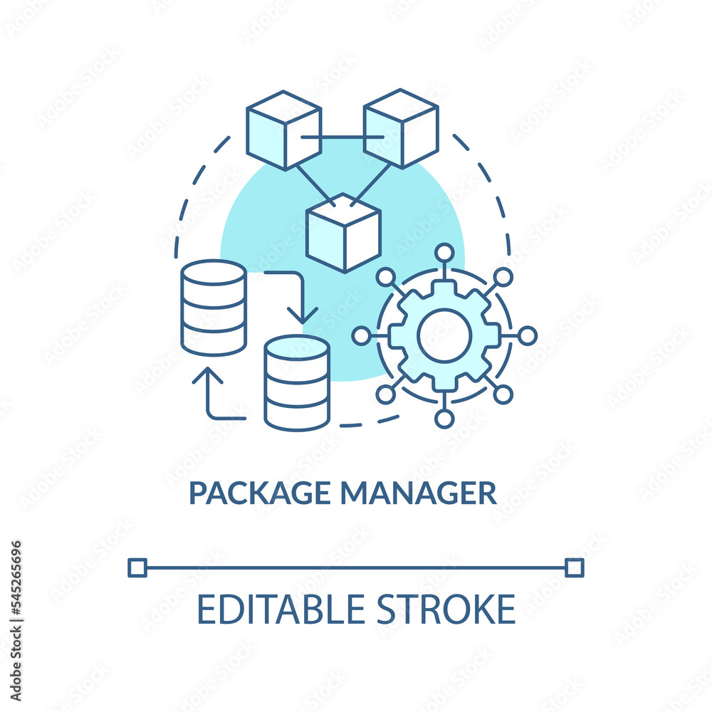 Aufkleber package manager turquoise concept icon. software tool. web industry transformation abstract idea thi