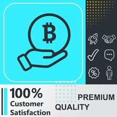 Bitcoin sign in hand icon. Social media sign. Vector illustration