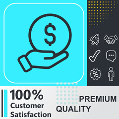 money sign in hand icon. Social media sign. Vector illustration