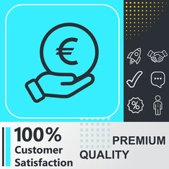 Euro sign in hand icon. Social media sign. Vector illustration